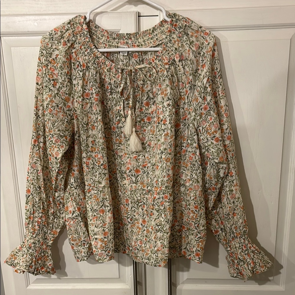 American Eagle Floral Long Sleeve Blouse sz Large